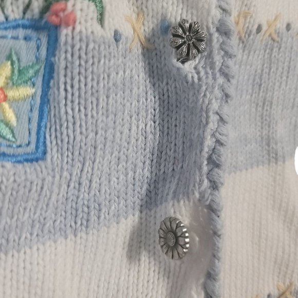 Vintage 90s Teddi Size 1x Crochet  Floral Embroidery Grandma Cardigan‎ - Picture 7 of 8